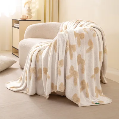Beige Bow Pattern Blanket featuring abstract tan ribbon shapes