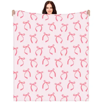Pink Bows Coquette Pattern Blanket: Soft Pink Ribbon Design