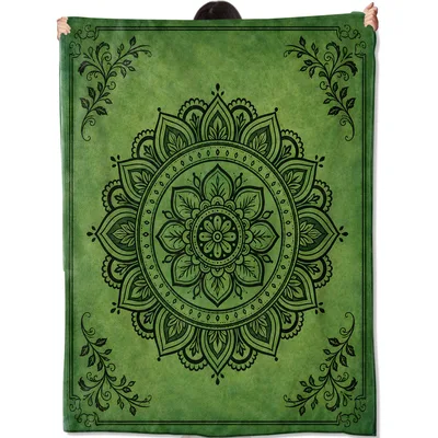 Green Mandala Medallion Blanket: Vintage Floral Design for Home Decor
