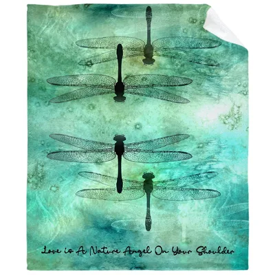 Dragonflies Nature Angel on Shoulder Blanket: Serene Art Print