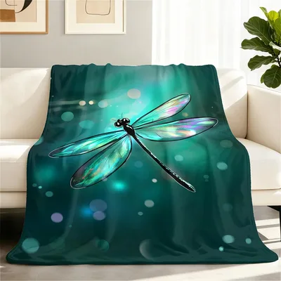 Green Dragonfly Glow Blanket: Iridescent Insect Art for Nature Lovers