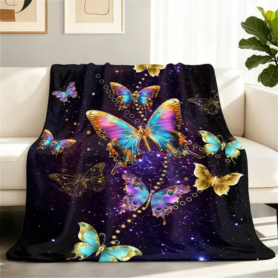 Galaxy Golden Butterflies Blanket: Cosmic Insect Art Design