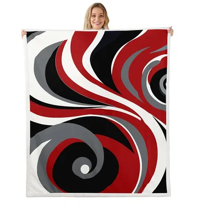 Red Black Swirl Abstract Blanket for Modern Art Lovers