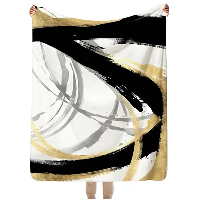 Black Gold Brush Strokes Blanket: Abstract Art for Modern Interiors