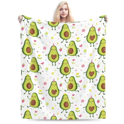 Kawaii Avocado Fruit Pattern Blanket featuring cute unicorn