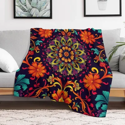 Psychedelic Mandala Floral Pattern Blanket for Vibrant Home Decor