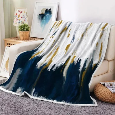 Abstract Ombre Paint Strokes Blanket: Blue and Gold Art Design