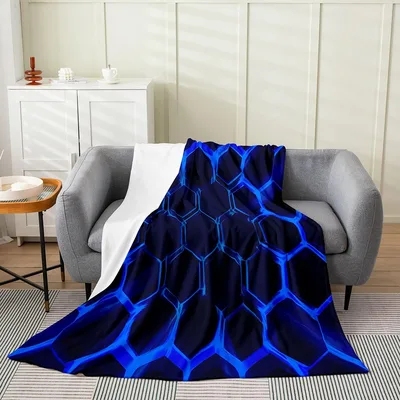 Blue Honeycomb Hexagon Geometric Blanket for Modern Interiors