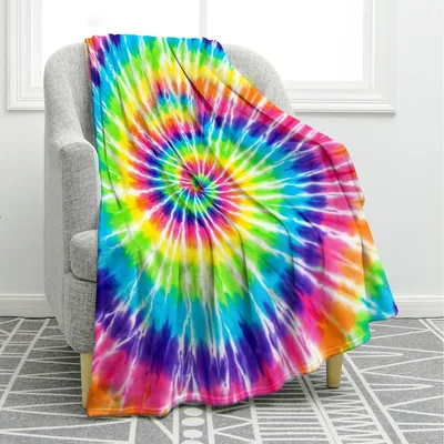 Rainbow Tie Dye Spiral Blanket features a vibrant