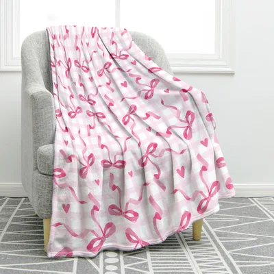 Pink Bows Pattern Blanket: Gingham and Ribbon Design