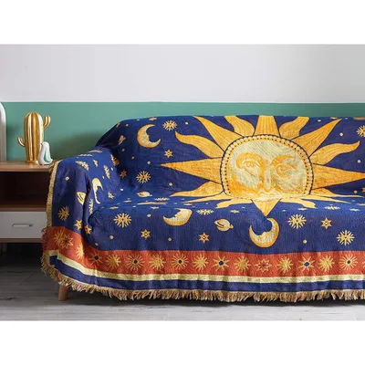 Sun and Moon Celestial Blanket: Hippy Sun Design for Home Decor