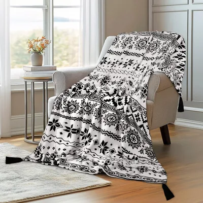 Black and White Boho Blanket for Geometric Pattern Lovers