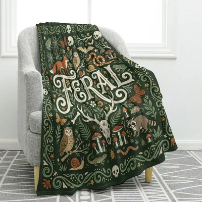Feral Forest Animals Art Blanket: Dark Cottagecore Wildlife Design