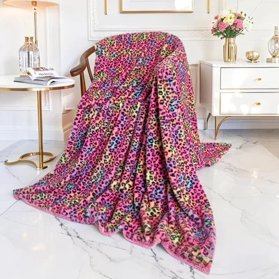 Rainbow Leopard Print Pattern Blanket: Vibrant Faux Fur