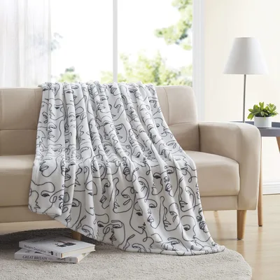 Black Line Sketch Pattern Blanket: Abstract Face Art Design