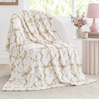 Brown Bow Pattern Blanket: Watercolor Ribbon Art for Cozy Rooms