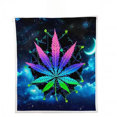 Galaxy Leaf Mandala Blanket: Cosmic Cannabis Art for Relaxation