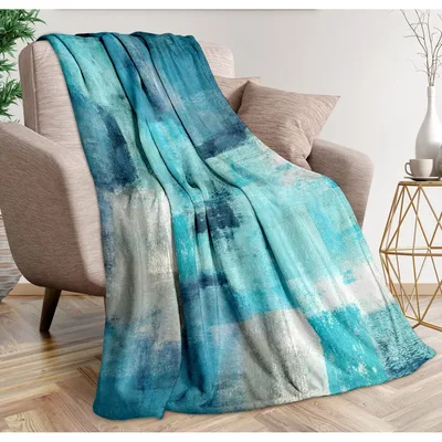 Turquoise Abstract Art Blanket: Modern Teal and Gray Design