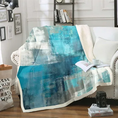 Grunge Teal Abstract Art Blanket: Distressed Turquoise Brushstrokes