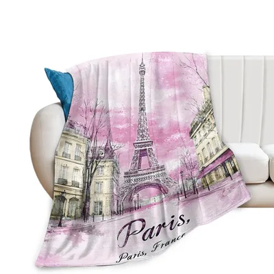 Paris Eiffel Tower Watercolor Blanket: Pink Paris Street Scene Art