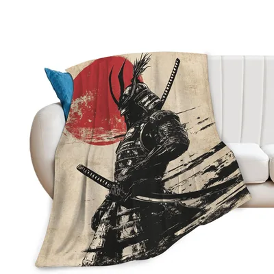 Japanese Samurai Warrior Art Blanket: Bold Ink Design