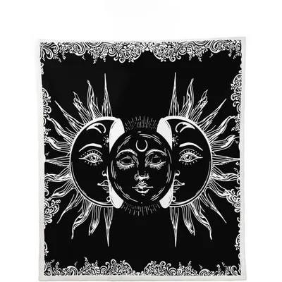 Sun and Moon Mandala Blanket: Celestial Faces with Ornate Border