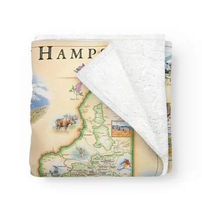 New Hampshire Hand Drawn Blanket: Vintage Map with Moose and Mountains