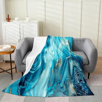 Teal Marble Swirl Pattern Blanket: Abstract Blue Art Design