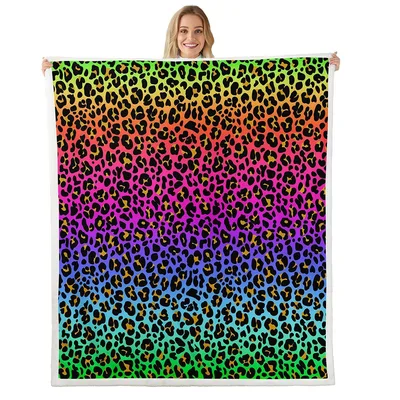 Rainbow Leopard Print Blanket No. 2: Bold Gradient Animal Style