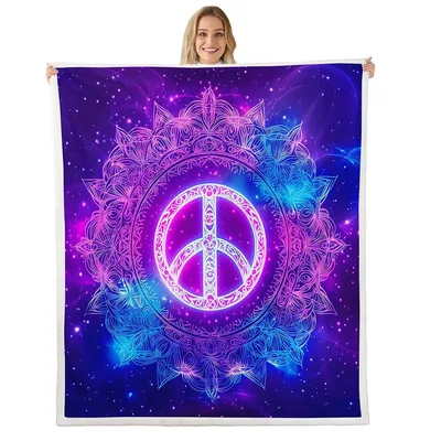 Peace Sign Mandala Galaxy Blanket Cosmic Boho Art Print