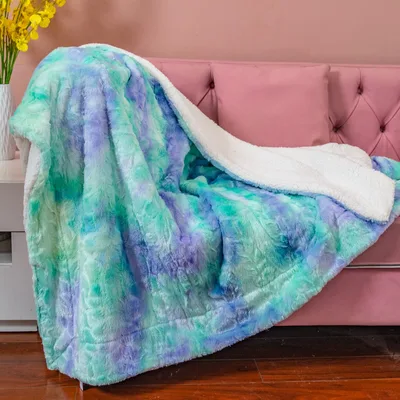 Turquoise Tie Dye Swirl Blanket: Cozy Fuzzy Art for Your Couch