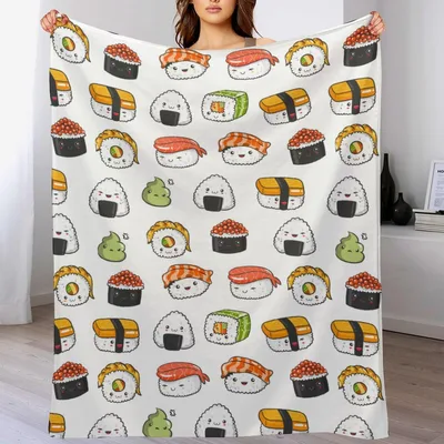 Kawaii Sushi Pattern Blanket: Cute Cartoon Roll Design for Foodies
