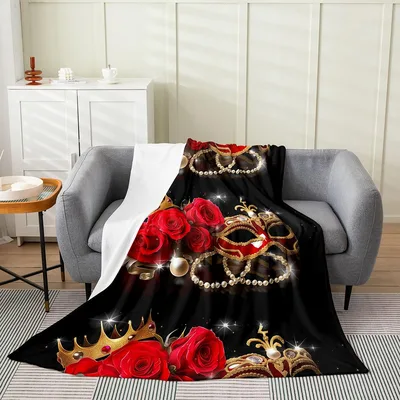 Red Roses Masquerade Mask Blanket: Royal Floral Design