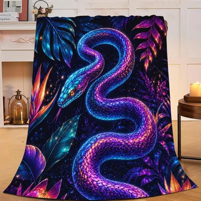 Neon Purple Snake Design Blanket featuring a glowing serpent