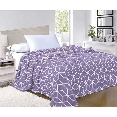 Lilac Cube Geometric Pattern Blanket for Modern Bedrooms