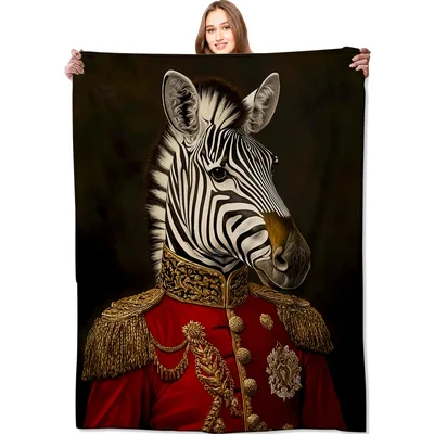 Zebra in Military Uniform Blanket: Regal Animal Portrait