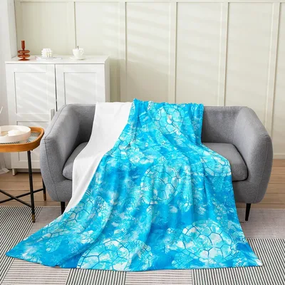 Blue Abstract Floral Pattern Blanket: Sea Turtle Art for Cozy Spaces