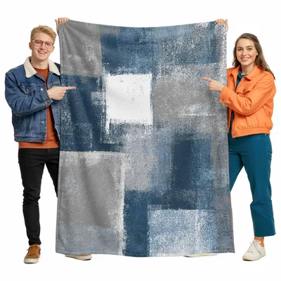 Abstract Blue Gray Painting Blanket: Modern Geometric Art Design