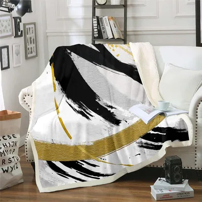 Abstract Black Brushstroke Art Blanket for Modern Interiors