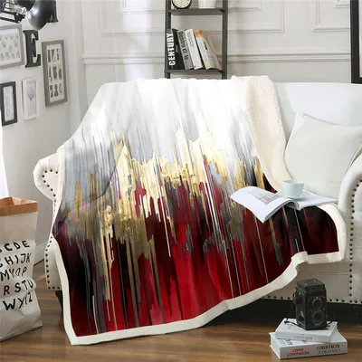 Burgundy Graffiti Brush Pattern Blanket: Abstract Art Design