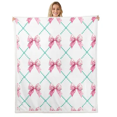Pink Bows Pattern Blanket with Watercolor Ribbon Design