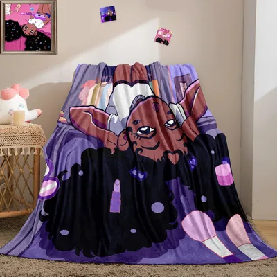 Stylized Girl Art Portrait Blanket: Vibrant Purple Illustration