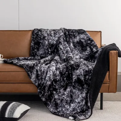 Black and White Tie Blanket: Abstract Dye Pattern Throw