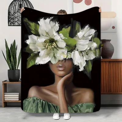 Woman Holding White Flowers Blanket features a portrait