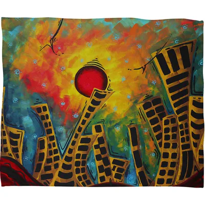 Glimmer of Hope City Blanket: Vibrant Abstract Sunset Skyline Art