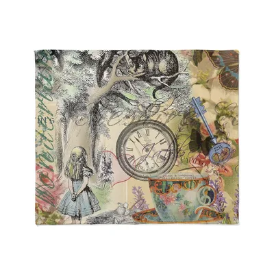 Alice Cheshire Cat Vintage Blanket: Whimsical Collage Design