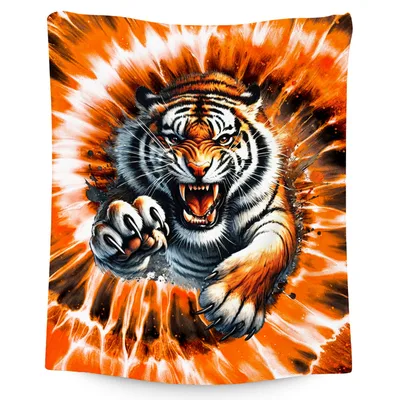 Tiger Tie Dye Print Blanket Roaring Tiger Art Throw