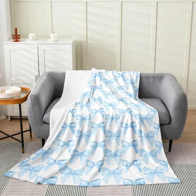 Watercolor Blue Bow Pattern Blanket: Soft Art Print for Cozy Spaces