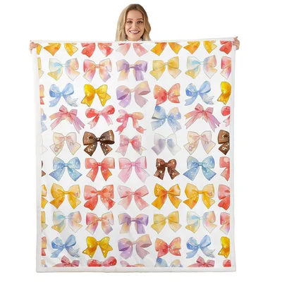 Colorful Bow Pattern Blanket: Watercolor Ribbon Art for Cozy Rooms