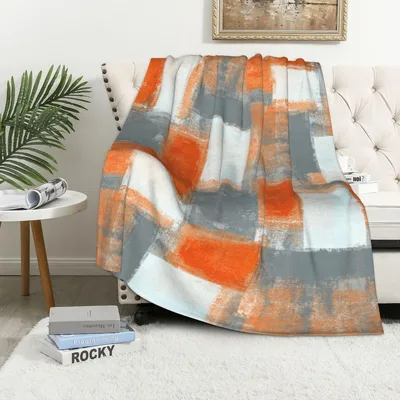 Orange Grey Abstract Art Blanket: Bold Brushstrokes for Modern Living